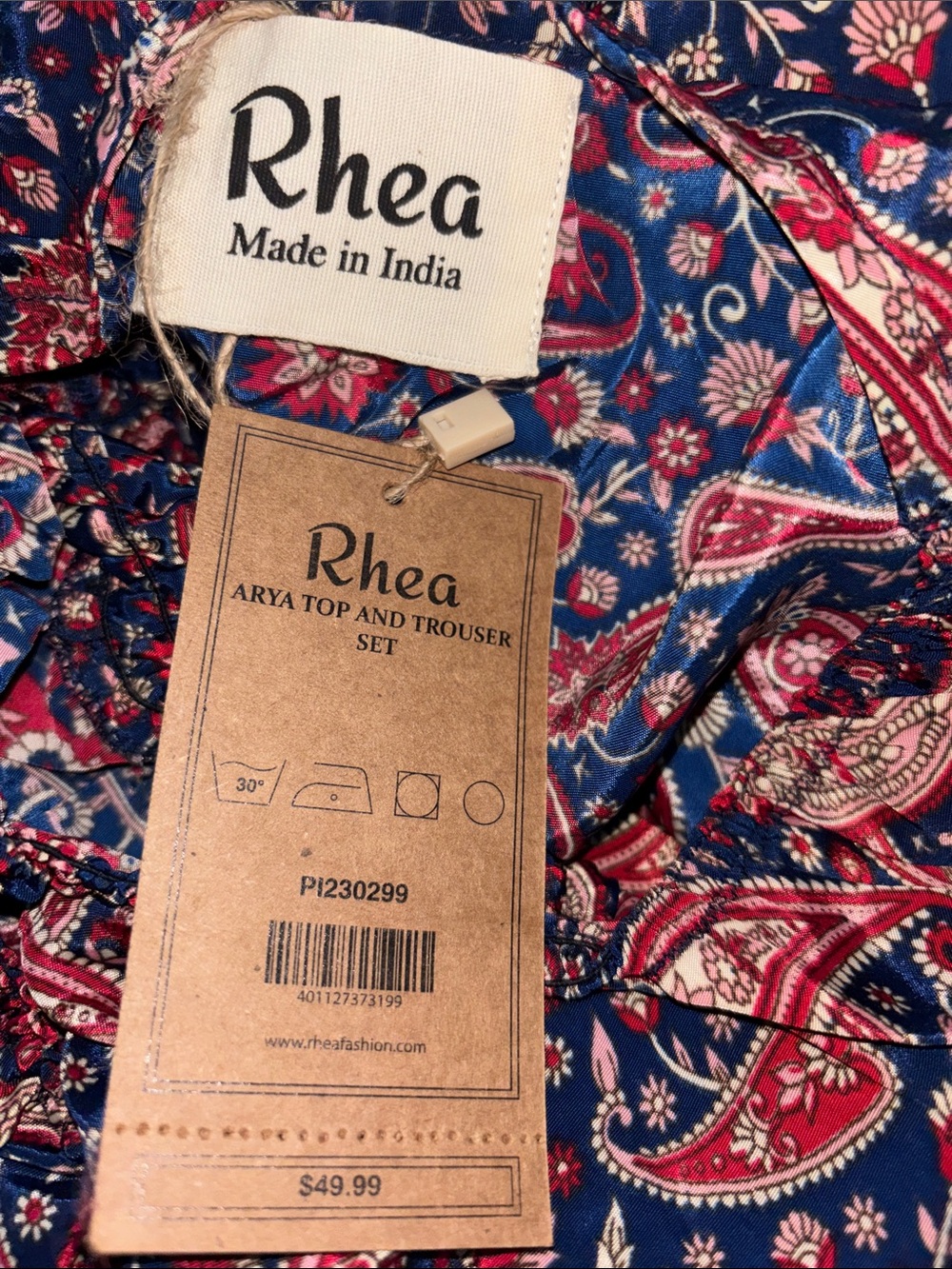 Rhea NWT Navy/Pink/Cream Paisley Boho Top and Maxi Skirt Set - Two-Piece - Picture 12 of 12